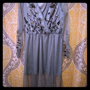 Slate blue mini dress with overlay, XL